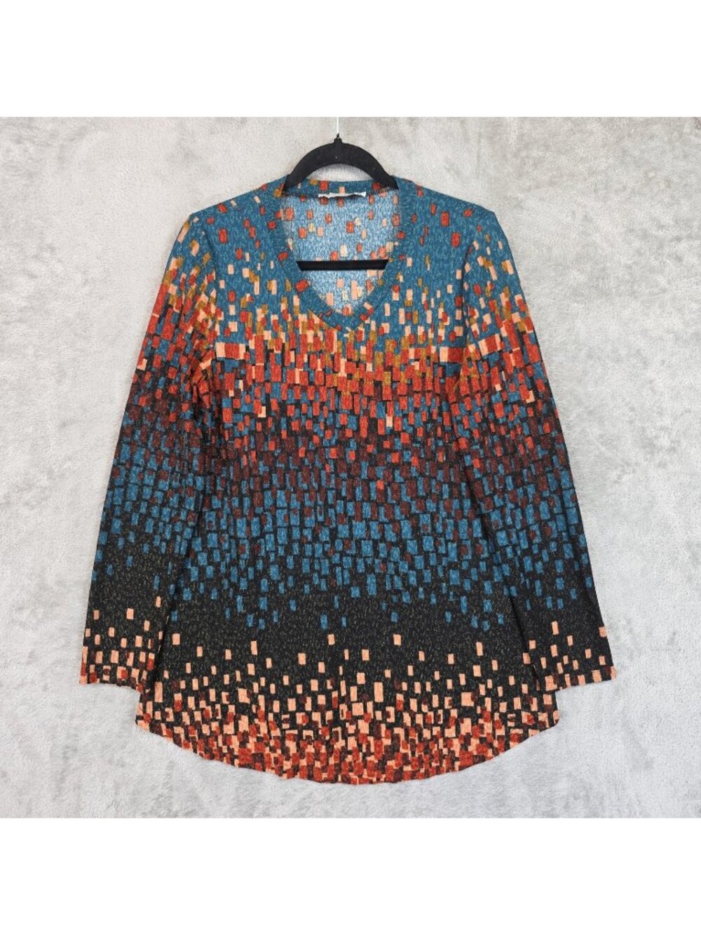 BaiShengGT Blouse Womens L Multicolor V Neck Long Sleeve Geometric Tunic Top